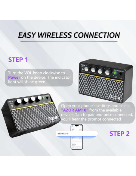 Amplificador de guitarra AZOR ABA-10, 10W recargable USB-C