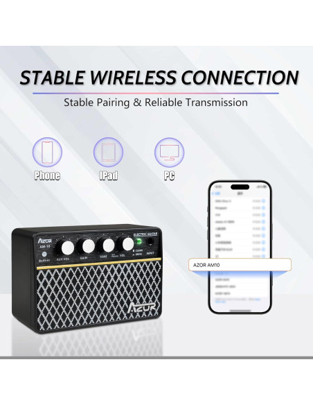 Amplificador de guitarra AZOR ABA-10, 10W recargable USB-C