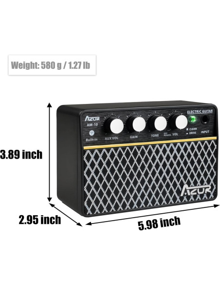 Amplificador de guitarra AZOR ABA-10, 10W recargable USB-C