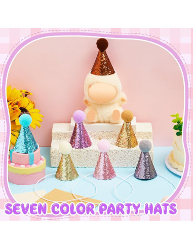 Soulchen 7 Mini Sombreros de Fiesta para Muñecas 8 cm Coloridos