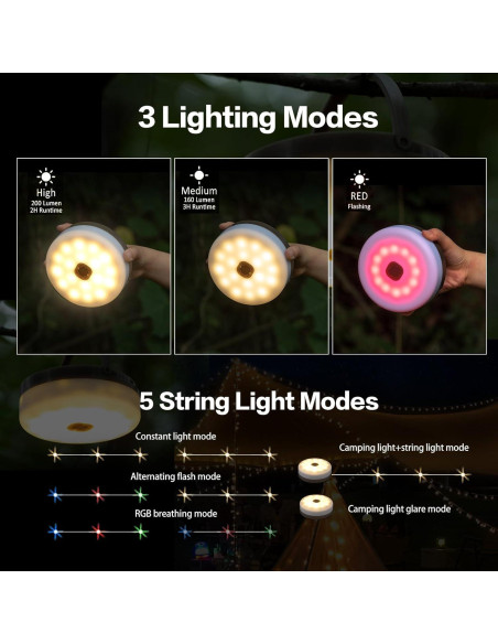 Luces de Camping Solares Sutaig 10m, 8 Modos, Impermeable