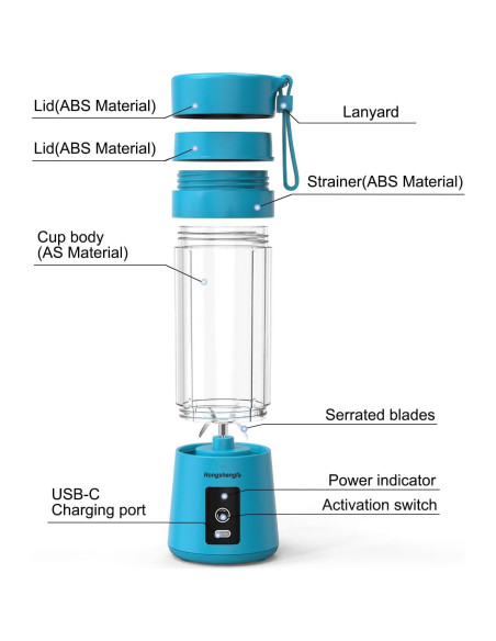 Licuadora Personal Portátil Rongshengfa 384ml Inalámbrica Azul