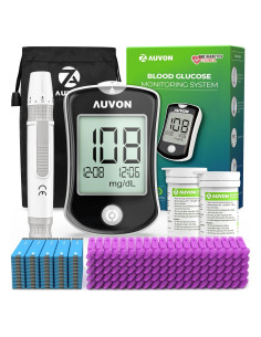 Kit de Monitor de Glucosa AUVON DS-W con 100 Tiras y Lancetas