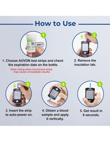 Kit de Monitor de Glucosa AUVON DS-W con 100 Tiras y Lancetas