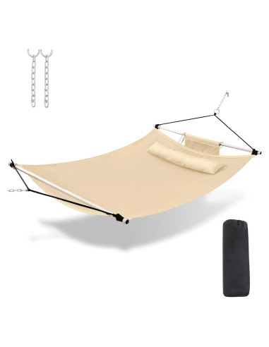 Hamaca TegerDeger 12FT Anti-vuelco Beige 204kg con Barra de Hierro