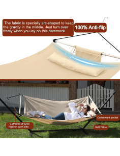 Hamaca TegerDeger 12FT Anti-vuelco Beige 204kg con Barra de Hierro 2
