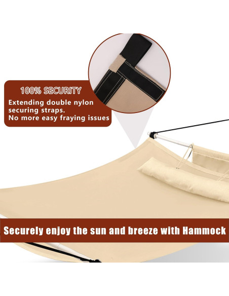 Hamaca TegerDeger 12FT Anti-vuelco Beige 204kg con Barra de Hierro