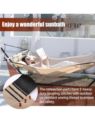 Hamaca TegerDeger 12FT Anti-vuelco Beige 204kg con Barra de Hierro