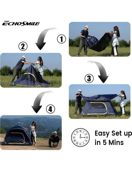 Carpa de Camping EchoSmile para 2 Personas, Impermeable y Ligera