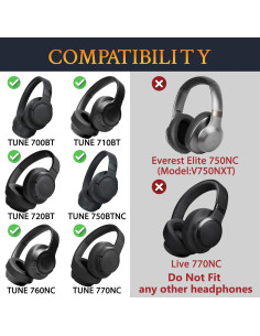 Almohadillas de Gel Refrigerante SOULWIT para JBL Tune 700BT/710BT/720BT/750BTNC/760NC/770NC - Negro 2