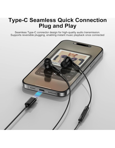 Auriculares USB C Samsung A16 A26 A36 S25 Ultra Estéreo