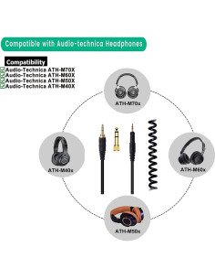 Cable de Audio Enrollado Sqrmekoko para Auriculares ATH-M50x, M40x, M60x, M70x - Extensible 1.4 a 3.0m 2