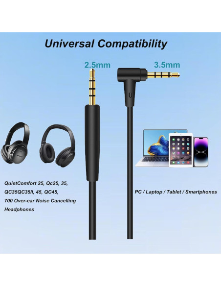 Cable de audio 3.5mm a 2.5mm Minochi para auriculares Bose QC45 QC35