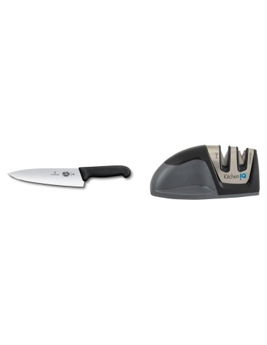 Cuchillo Chef Fibrox Pro Victorinox 20 cm + Afilador KitchenIQ