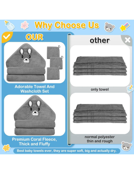 Juego de 4 Toallas con Capucha Sublaga para Bebés Oso Gris