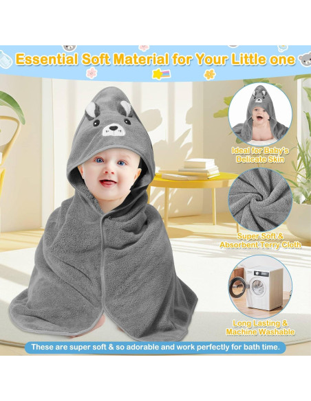 Juego de 4 Toallas con Capucha Sublaga para Bebés Oso Gris