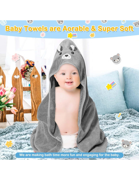 Juego de 4 Toallas con Capucha Sublaga para Bebés Oso Gris