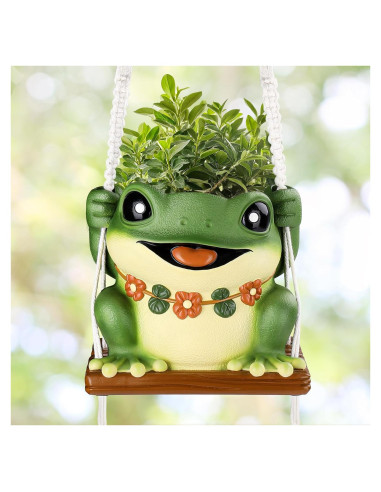 Maceta Colgante de Rana GUGUGO con Drenaje 12.7 cm Verde
