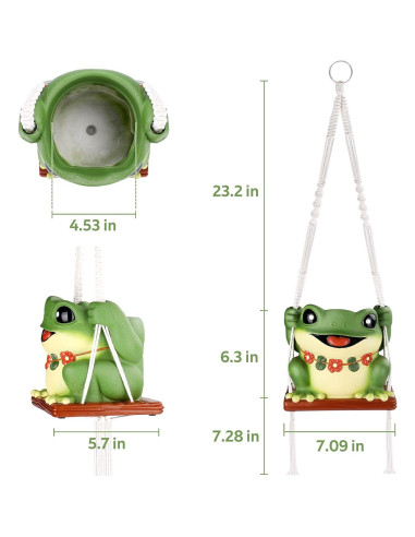 Maceta Colgante de Rana GUGUGO con Drenaje 12.7 cm Verde