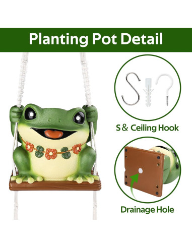 Maceta Colgante de Rana GUGUGO con Drenaje 12.7 cm Verde