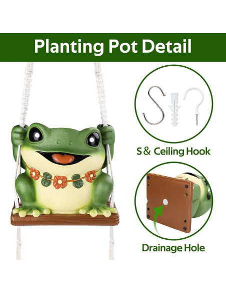 Maceta Colgante de Rana GUGUGO con Drenaje 12.7 cm Verde