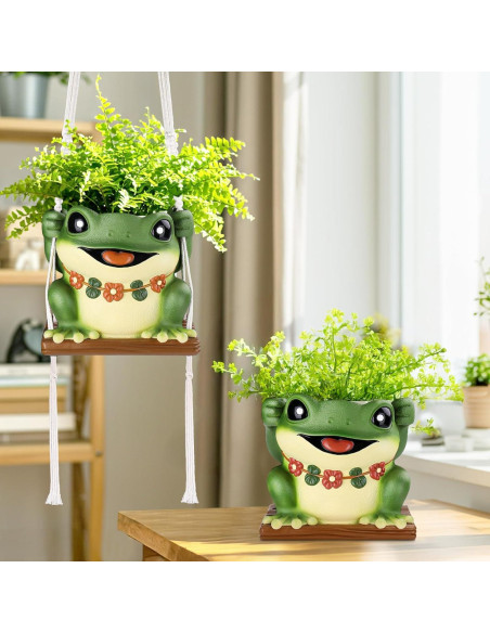 Maceta Colgante de Rana GUGUGO con Drenaje 12.7 cm Verde