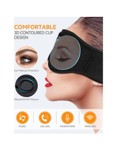 MUSICOZY Máscara de Sueño 3D Bluetooth con Auriculares - Negro 2