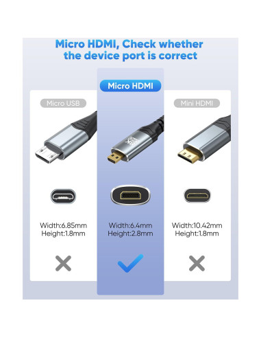 Adaptador Micro HDMI a HDMI 8K ZeniKon 48Gbps para Raspberry Pi