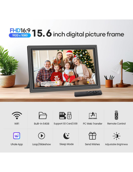 Marco de Fotos Digital Uhale 15.6" FHD 64GB WiFi Control Remoto