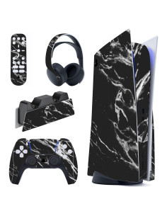 PlayVital Conjunto de Pegatinas para PS5 Edición Disco - Mármol Negro