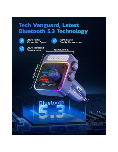 Nulaxy Adaptador Bluetooth 5.3 para Coche 54W 4 Puertos Carga Rápida