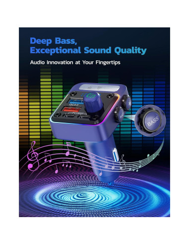 Nulaxy Adaptador Bluetooth 5.3 para Coche 54W 4 Puertos Carga Rápida