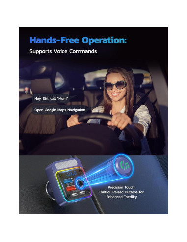 Nulaxy Adaptador Bluetooth 5.3 para Coche 54W 4 Puertos Carga Rápida