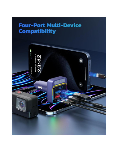 Nulaxy Adaptador Bluetooth 5.3 para Coche 54W 4 Puertos Carga Rápida