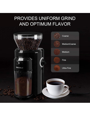 Molino de Café Secura CBG-018 Eléctrico 18 Configuraciones