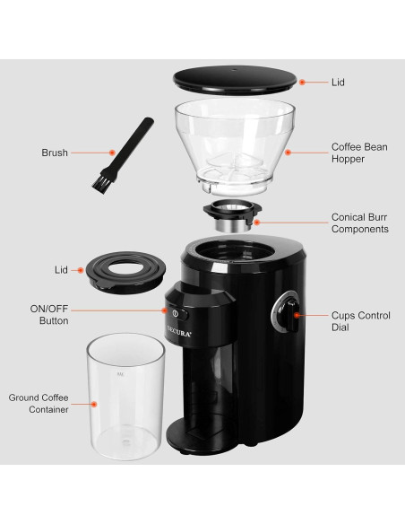 Molino de Café Secura CBG-018 Eléctrico 18 Configuraciones