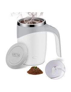 Taza de café auto mezcladora Ftutom 388g acero inoxidable blanca