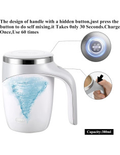 Taza de café auto mezcladora Ftutom 388g acero inoxidable blanca 2