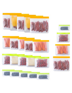 Paquete de 24 Bolsas Reutilizables Mstar Pack Silicona 4 Tamaños