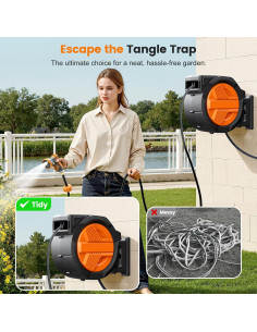 Carrete de Manguera Retráctil VACOOR 1/2" x 45.72m con Boquilla 10 Modos 2