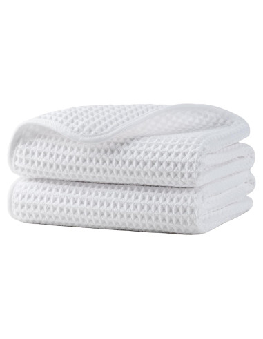 Juego de 2 Toallas de Mano Microfibra Waffle Blancas 40x76 cm