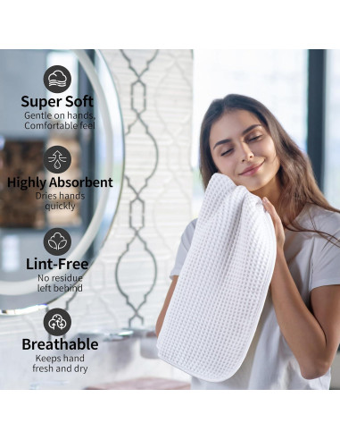 Juego de 2 Toallas de Mano Microfibra Waffle Blancas 40x76 cm