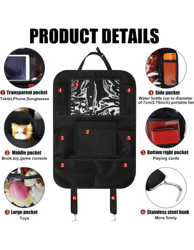 Organizador de Asiento Trasero Datanly con Bandeja y 6 Bolsillos