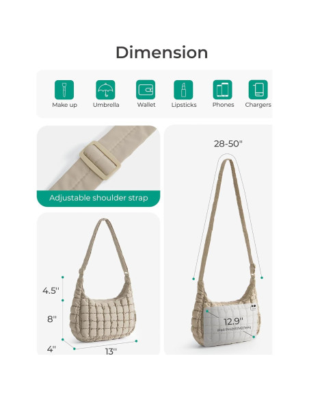 Bolsa Cruzada Acolchada BAGSMART para Mujeres - Gris Luz de Luna