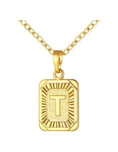 Collar Inicial Cuadrado U7 Baño de Oro/Platino 3.2x1.6cm