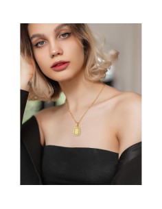 Collar Inicial Cuadrado U7 Baño de Oro/Platino 3.2x1.6cm 2