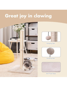 Poste Rascador para Gatos MECOOL 86 cm Beige con Bola Colgante 2