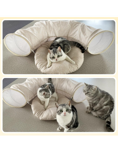 Túnel para Gatos PetLike Beige con Cama Plegable y Juguetes