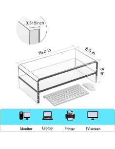 Soporte Elevador de Monitor Acrílico 2 Niveles 40.6x20.3 cm 2