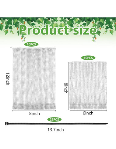 20 Piezas Bolsa de Protección de Frutas Acero Inoxidable 8x12 y 6x8